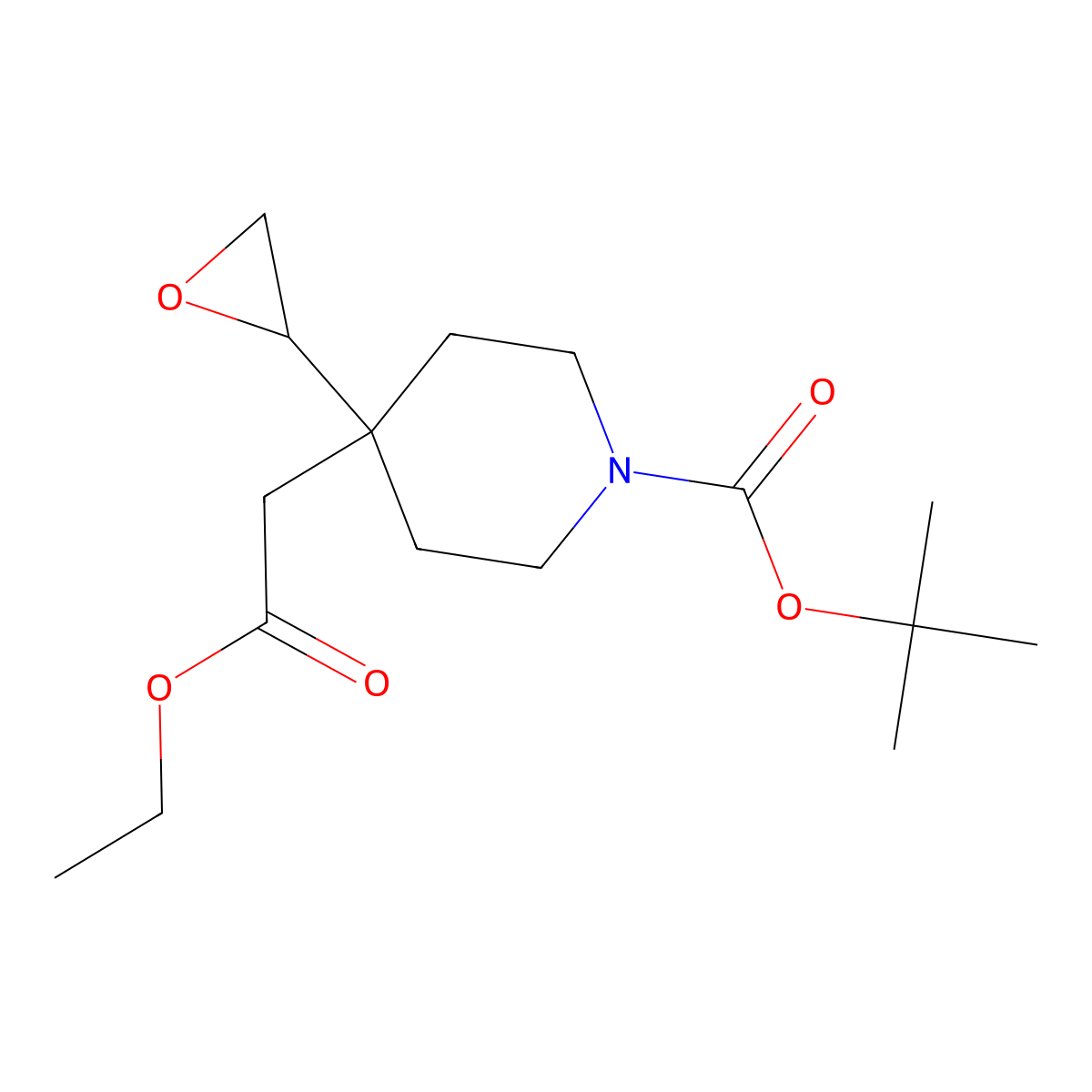 Tert-butyl 4-(2-ethoxy-2-oxoethyl)-4-(oxiran-2-yl)piperidine-1-carboxylate molecular structure, CAS 2138218-10-5
