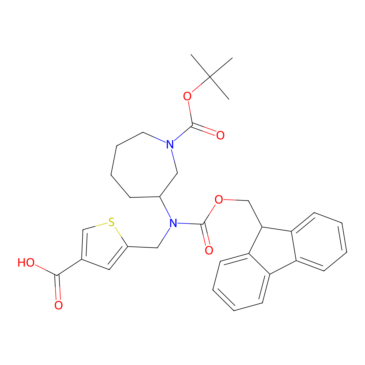 5-[({1-[(tert-butoxy)carbonyl]azepan-3-yl}({[(9H-fluoren-9-yl)methoxy]carbonyl})amino)methyl]thiophene-3-carboxylicacid molecular structure, CAS 2138218-49-0