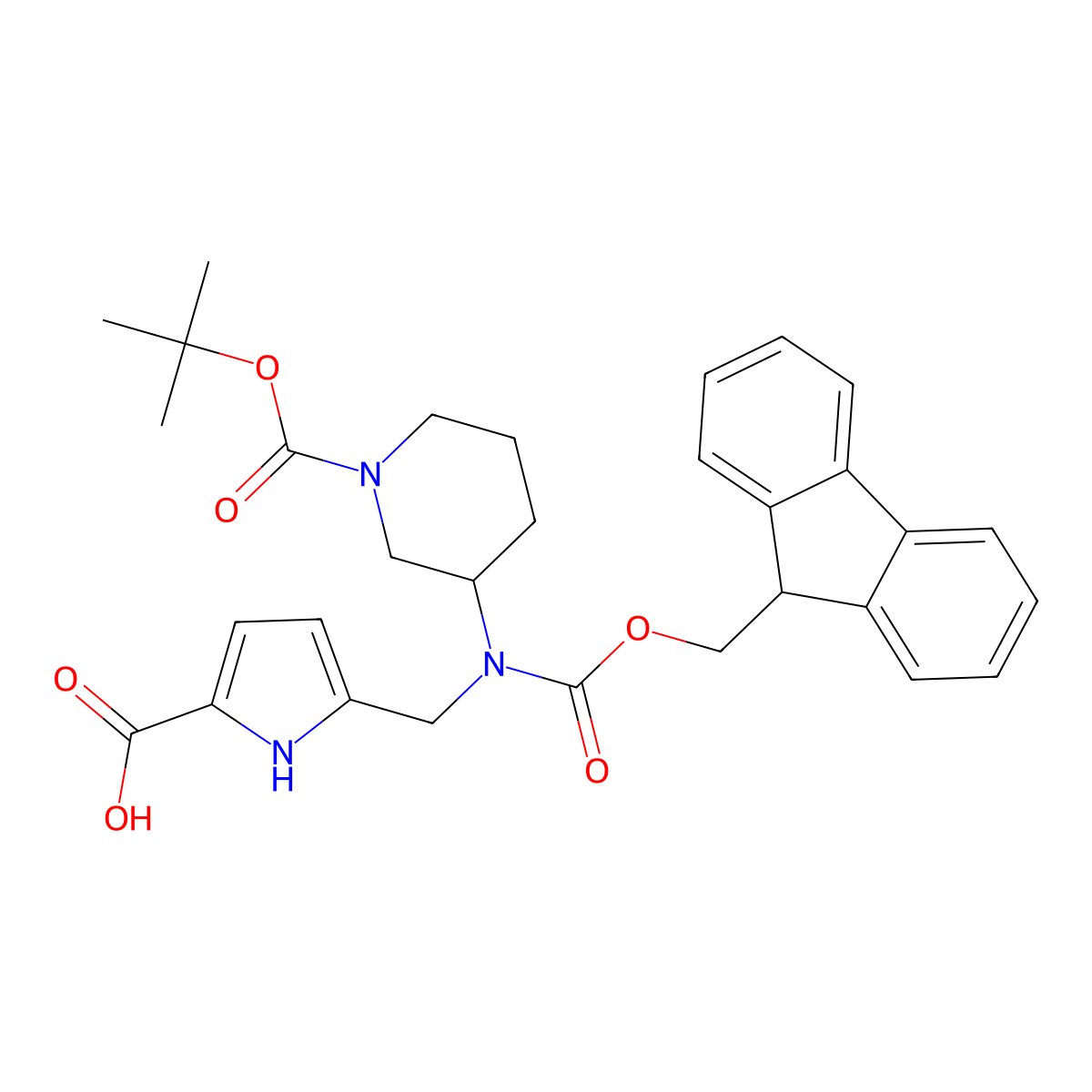 5-[({1-[(tert-butoxy)carbonyl]piperidin-3-yl}({[(9H-fluoren-9-yl)methoxy]carbonyl})amino)methyl]-1H-pyrrole-2-carboxylic acid molecular structure, CAS 2138218-98-9