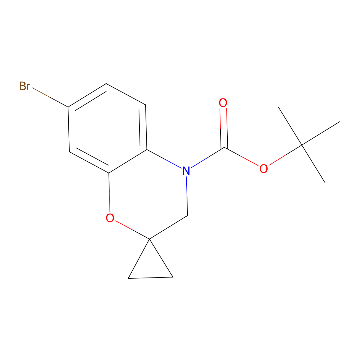 Tert-butyl 7-bromo-3,4-dihydrospiro[1,4-benzoxazine-2,1'-cyclopropane]-4-carboxylate molecular structure, CAS 2138220-87-6