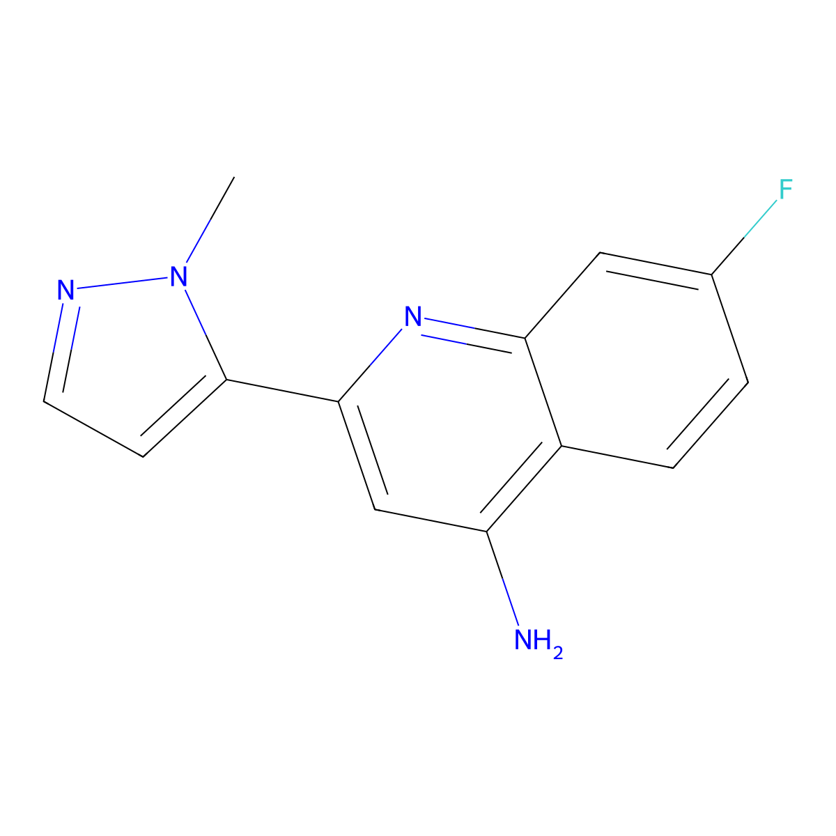 7-fluoro-2-(1-methyl-1H-pyrazol-5-yl)quinolin-4-amine molecular structure, CAS 2138221-47-1