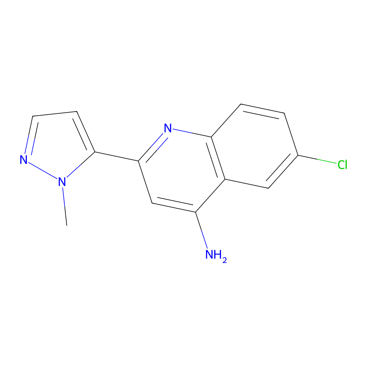 6-chloro-2-(1-methyl-1H-pyrazol-5-yl)quinolin-4-amine molecular structure, CAS 2138221-54-0
