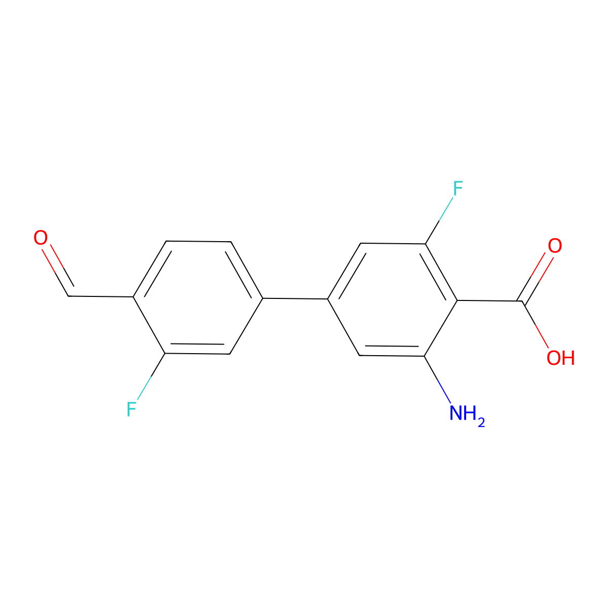 2-Amino-6-fluoro-4-(3-fluoro-4-formylphenyl)benzoic acid molecular structure, CAS 2138221-67-5