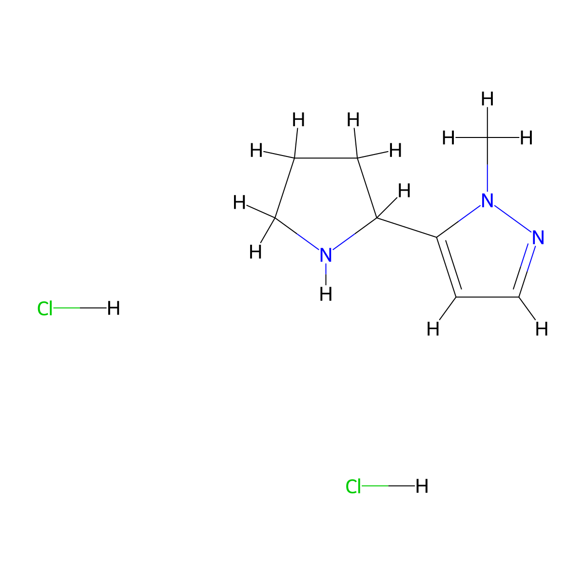 1-methyl-5-(pyrrolidin-2-yl)-1H-pyrazole dihydrochloride molecular structure, CAS 2138222-46-3