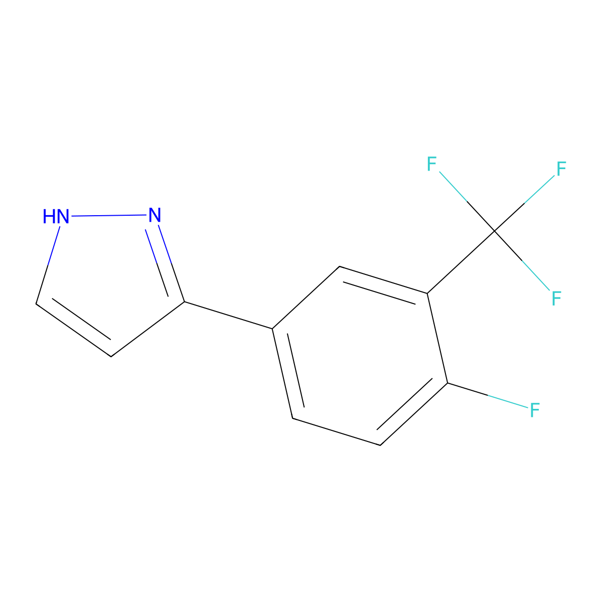 3-[4-fluoro-3-(trifluoromethyl)phenyl]-1H-pyrazole molecular structure, CAS 2138223-66-0