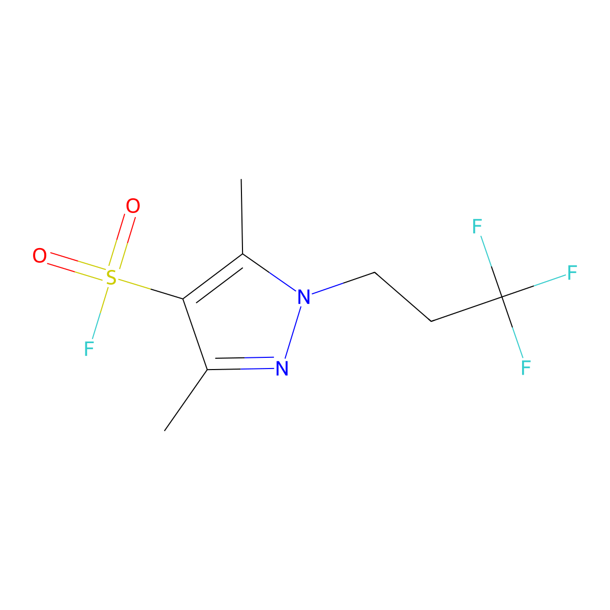 3,5-dimethyl-1-(3,3,3-trifluoropropyl)-1H-pyrazole-4-sulfonyl fluoride molecular structure, CAS 2138225-06-4