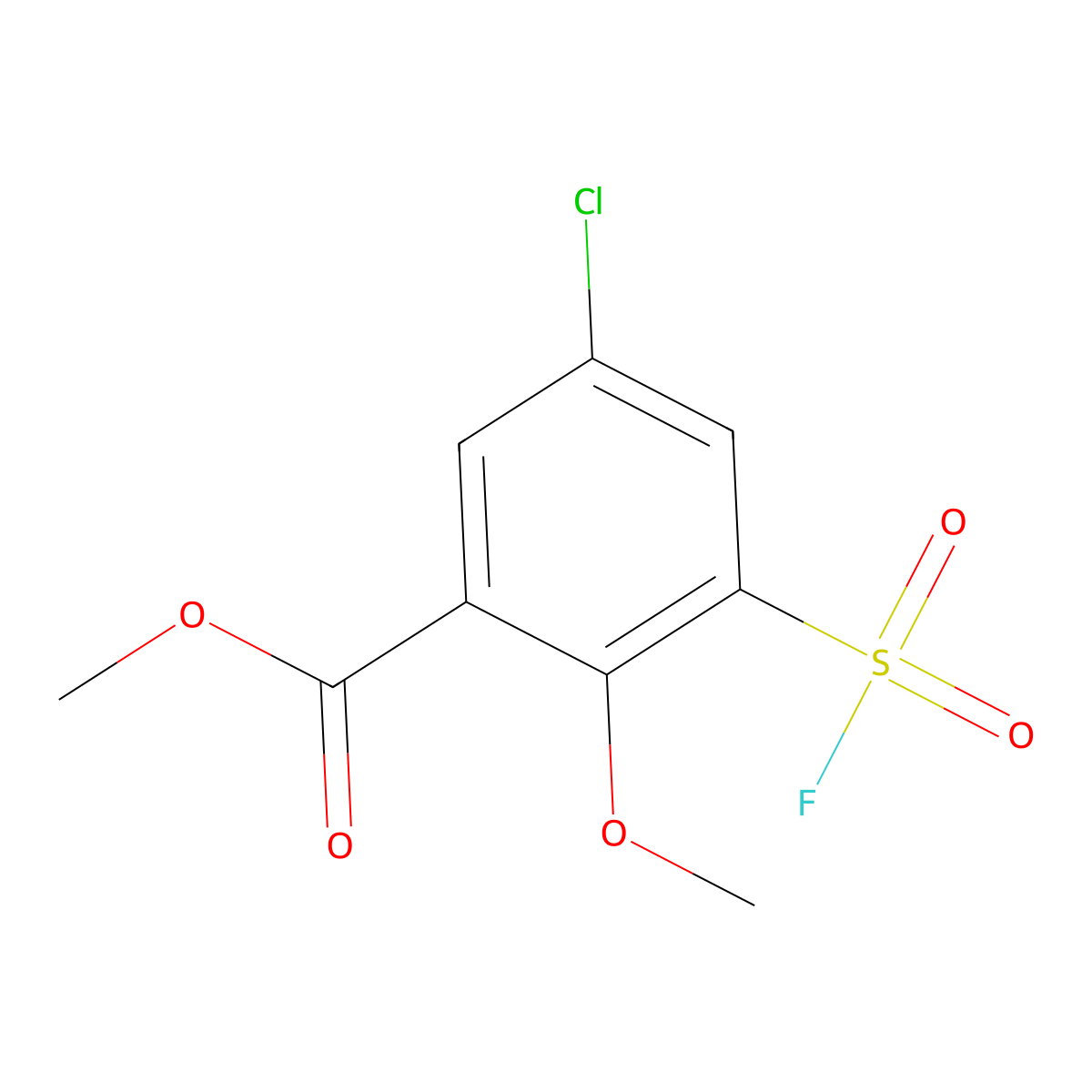 Methyl 5-chloro-3-(fluorosulfonyl)-2-methoxybenzoate molecular structure, CAS 2138225-34-8
