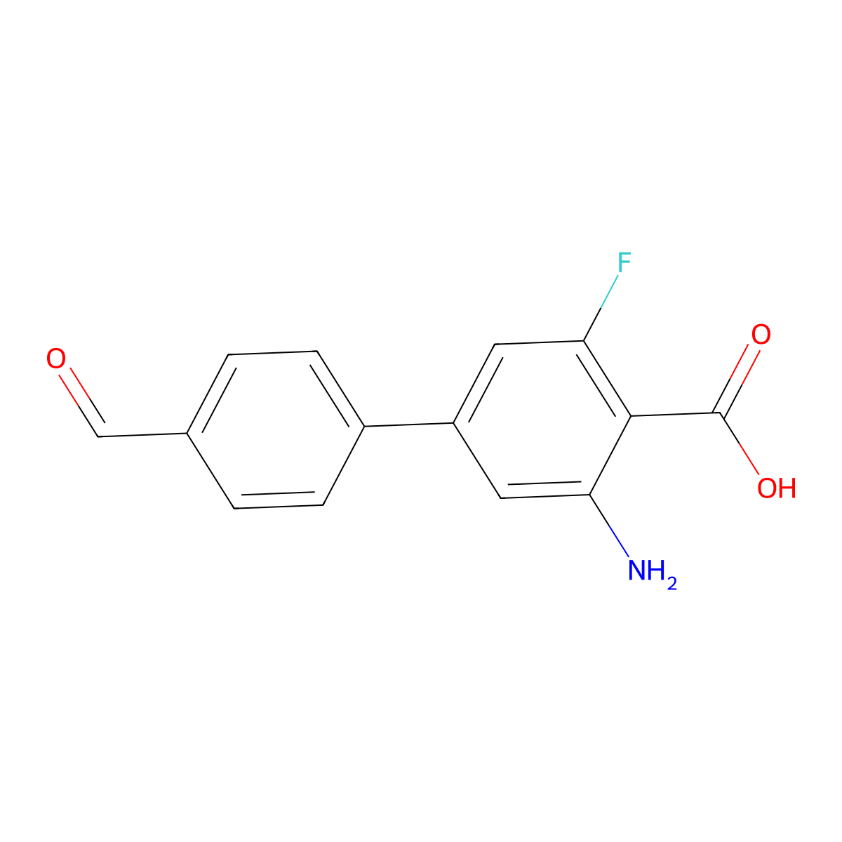 2-Amino-6-fluoro-4-(4-formylphenyl)benzoic acid molecular structure, CAS 2138225-36-0