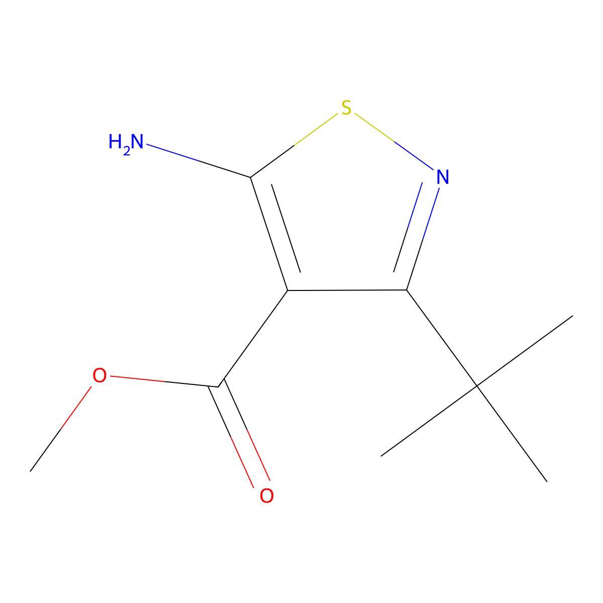 Methyl 5-amino-3-tert-butyl-1,2-thiazole-4-carboxylate molecular structure, CAS 2138226-81-8