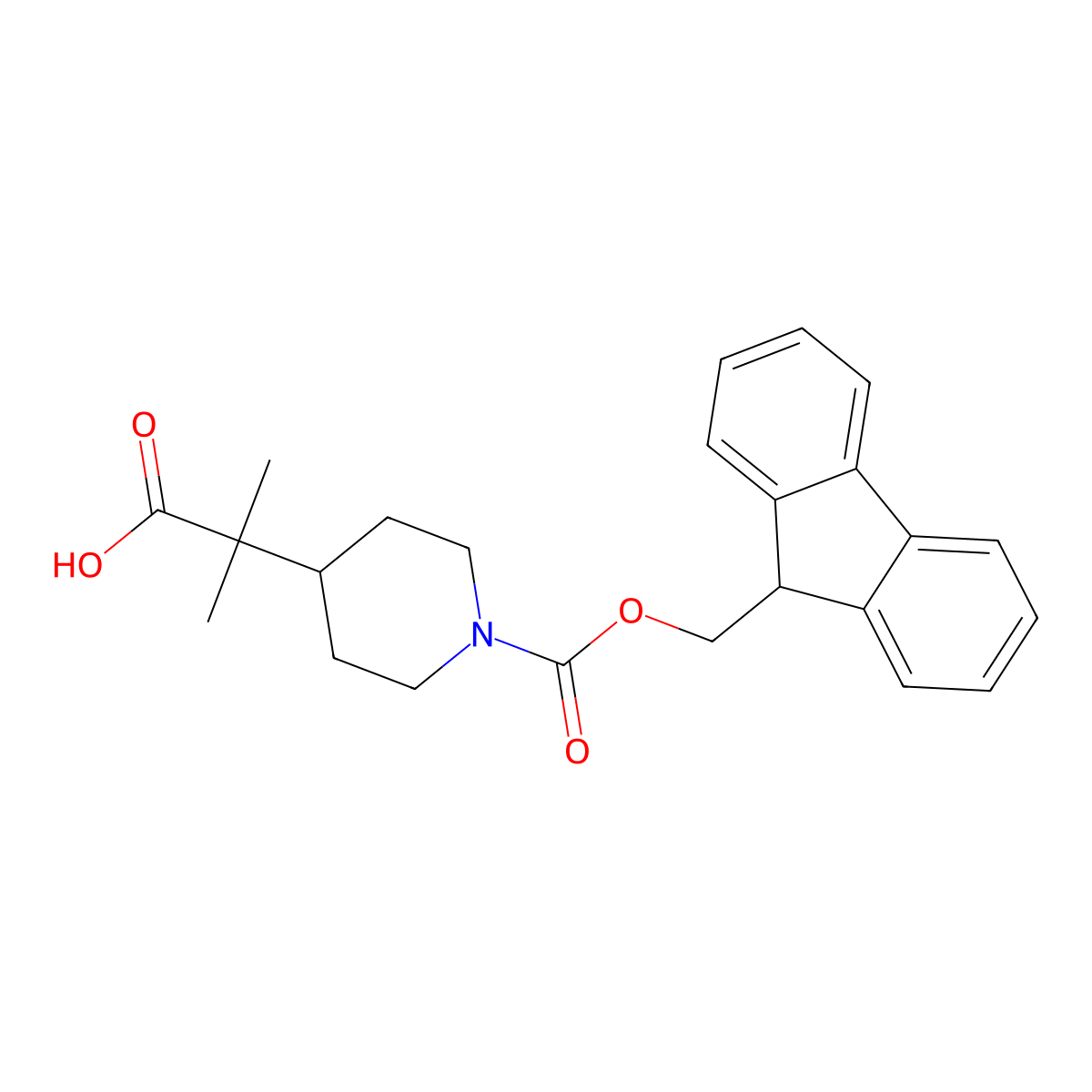 2-(1-(((9H-fluoren-9-yl)methoxy)carbonyl)piperidin-4-yl)-2-methylpropanoic acid molecular structure, CAS 2138227-16-2