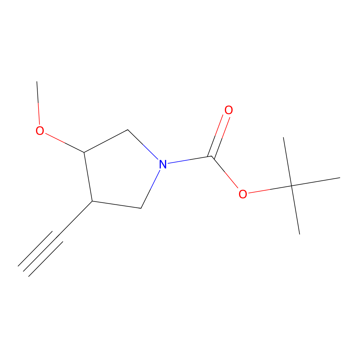 Tert-butyl 3-ethynyl-4-methoxypyrrolidine-1-carboxylate molecular structure, CAS 2138227-17-3