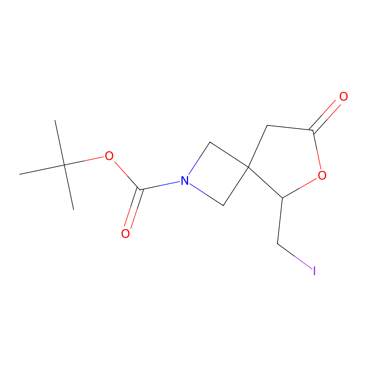 Tert-butyl 5-(iodomethyl)-7-oxo-6-oxa-2-azaspiro[3.4]octane-2-carboxylate molecular structure, CAS 2138227-36-6