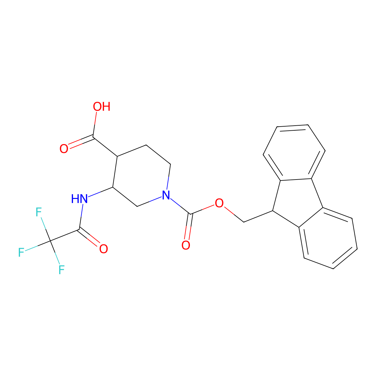 1-{[(9H-fluoren-9-yl)methoxy]carbonyl}-3-(trifluoroacetamido)piperidine-4-carboxylic acid molecular structure, CAS 2138228-18-7