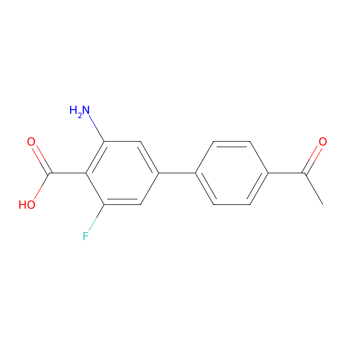 4-(4-Acetylphenyl)-2-amino-6-fluorobenzoic acid molecular structure, CAS 2138229-78-2