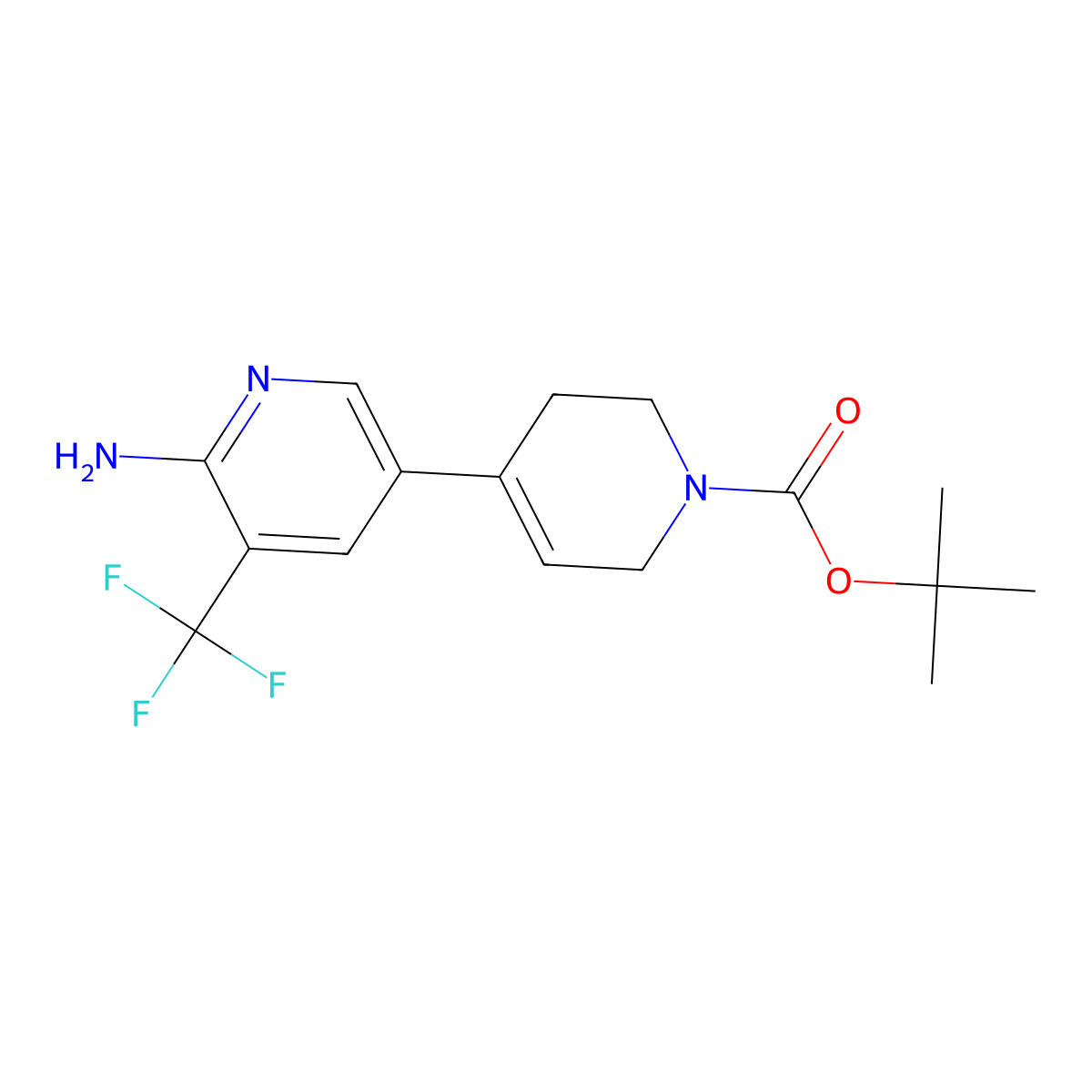 Tert-butyl 4-[6-amino-5-(trifluoromethyl)pyridin-3-yl]-1,2,3,6-tetrahydropyridine-1-carboxylate molecular structure, CAS 2138230-78-9