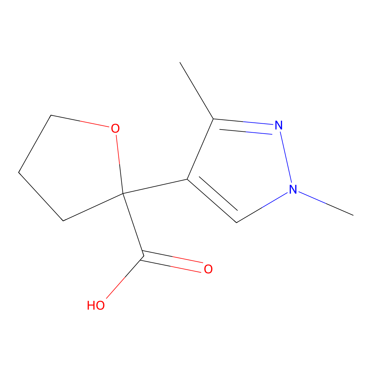 2-(1,3-dimethyl-1H-pyrazol-4-yl)oxolane-2-carboxylic acid molecular structure, CAS 2138232-17-2