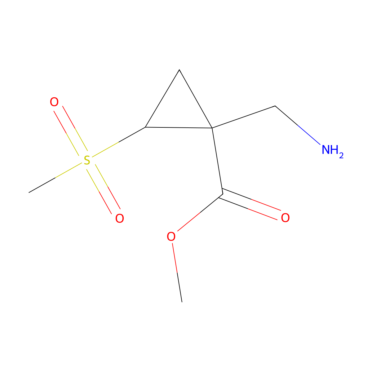 Methyl 1-(aminomethyl)-2-methanesulfonylcyclopropane-1-carboxylate molecular structure, CAS 2138233-81-3