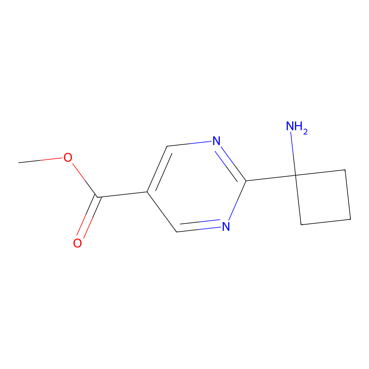 Methyl 2-(1-aminocyclobutyl)pyrimidine-5-carboxylate molecular structure, CAS 2138235-55-7