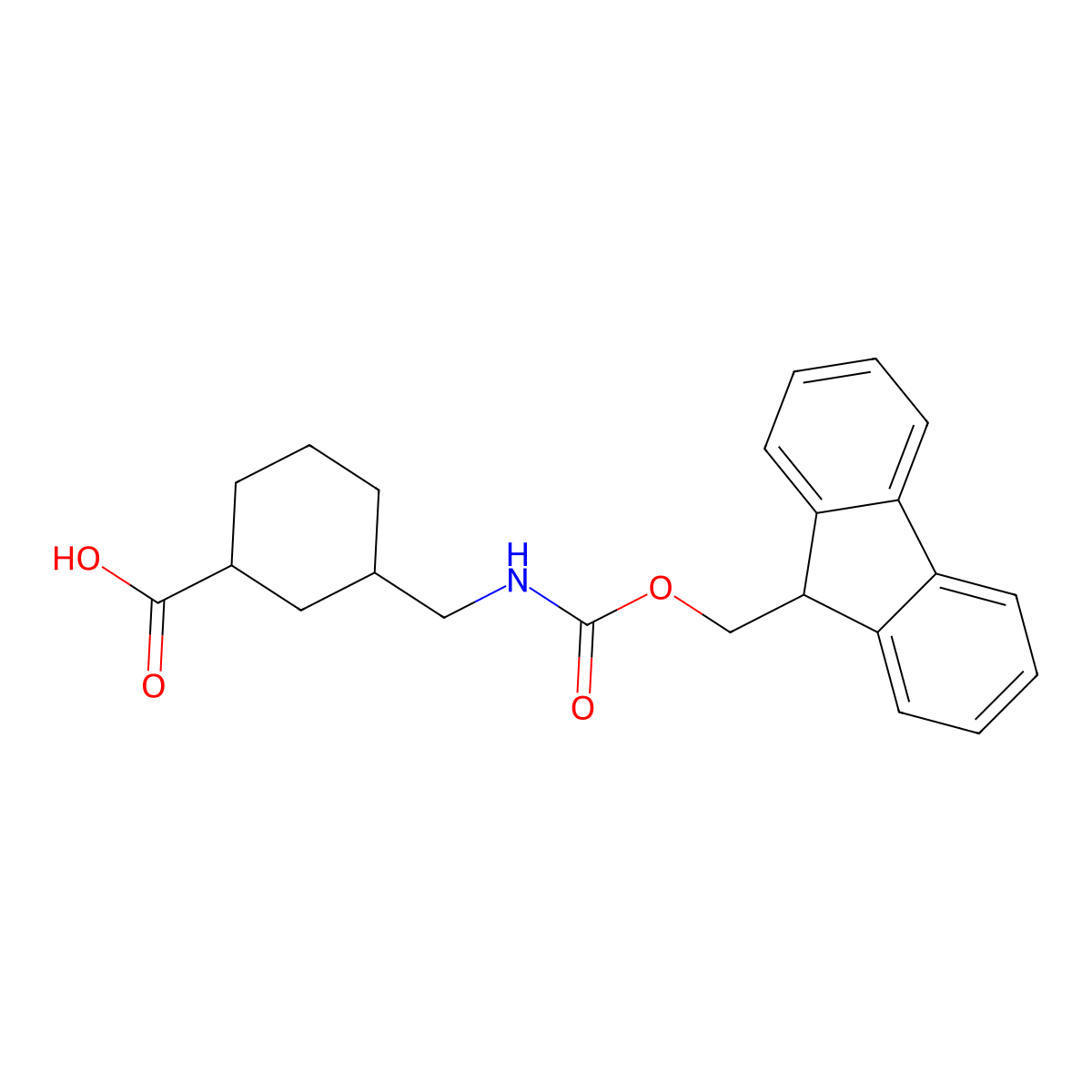 3-(((((9H-fluoren-9-yl)methoxy)carbonyl)amino)methyl)cyclohexane-1-carboxylic acid molecular structure, CAS 2138238-33-0