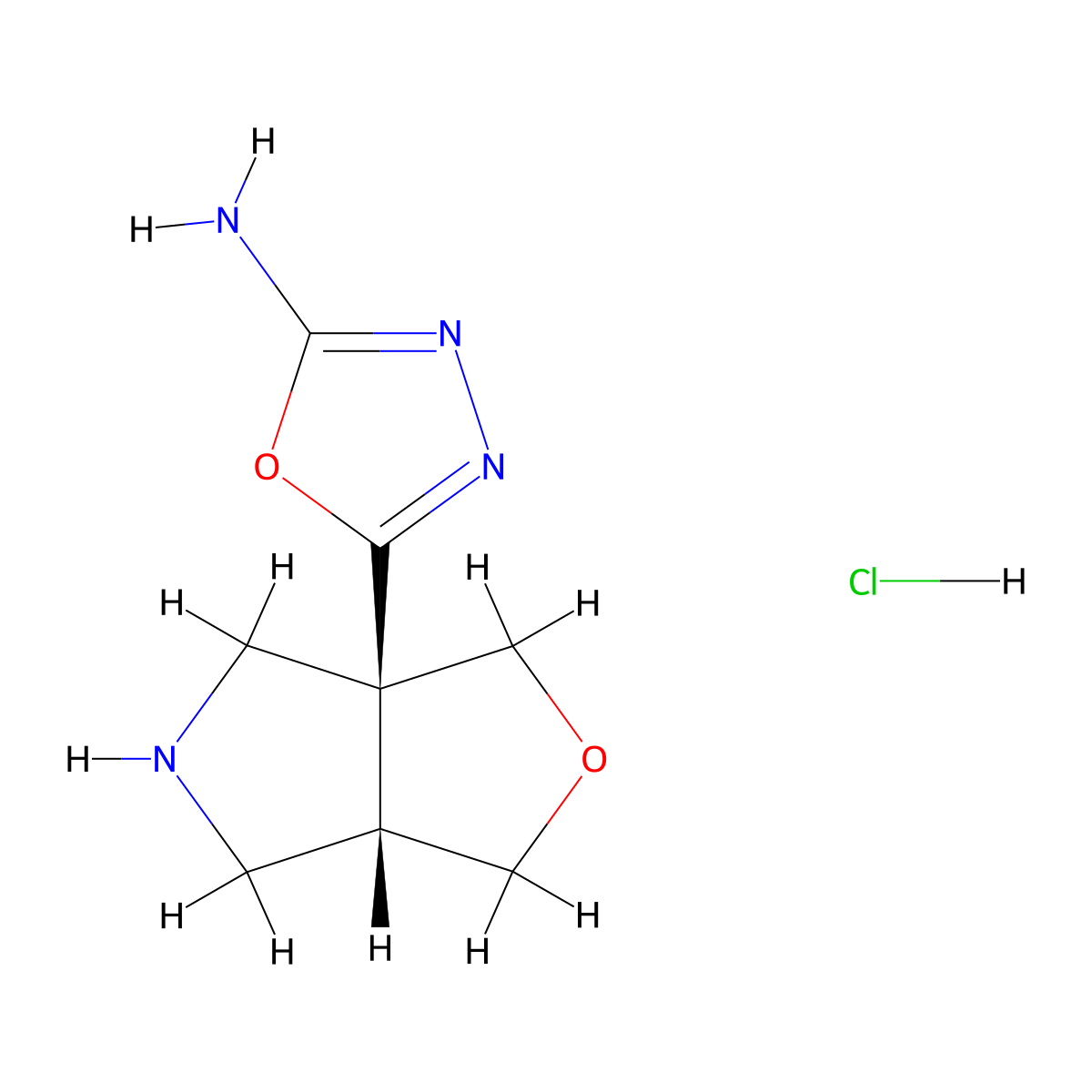 rac-5-[(3aR,6aR)-hexahydro-1H-furo[3,4-c]pyrrol-3a-yl]-1,3,4-oxadiazol-2-amine hydrochloride molecular structure, CAS 2138240-22-7