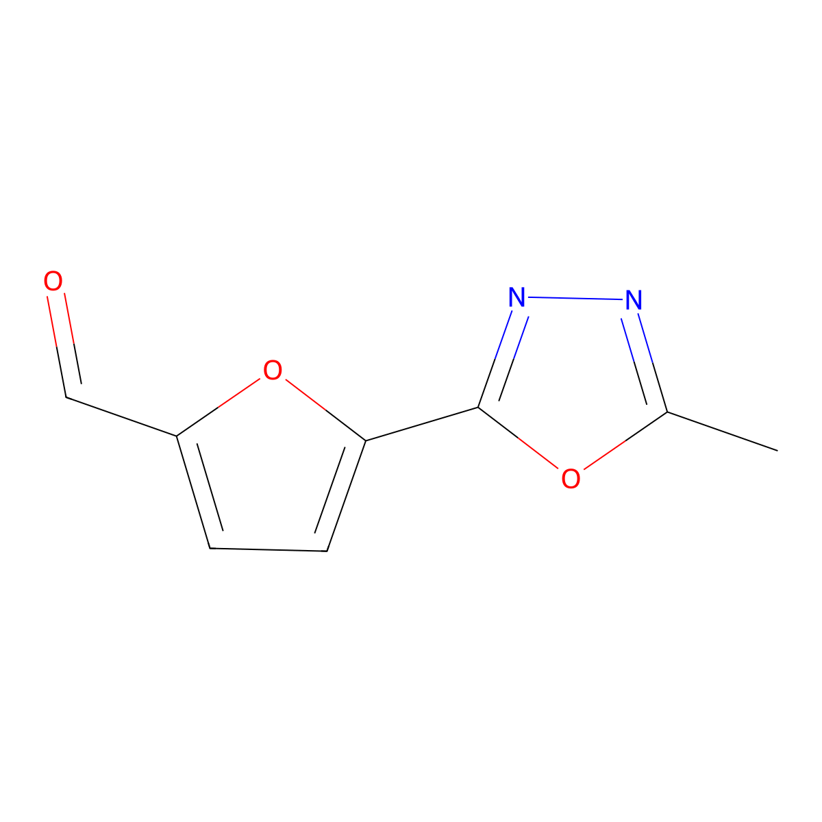 5-(5-Methyl-1,3,4-oxadiazol-2-yl)furan-2-carbaldehyde molecular structure, CAS 2138240-26-1