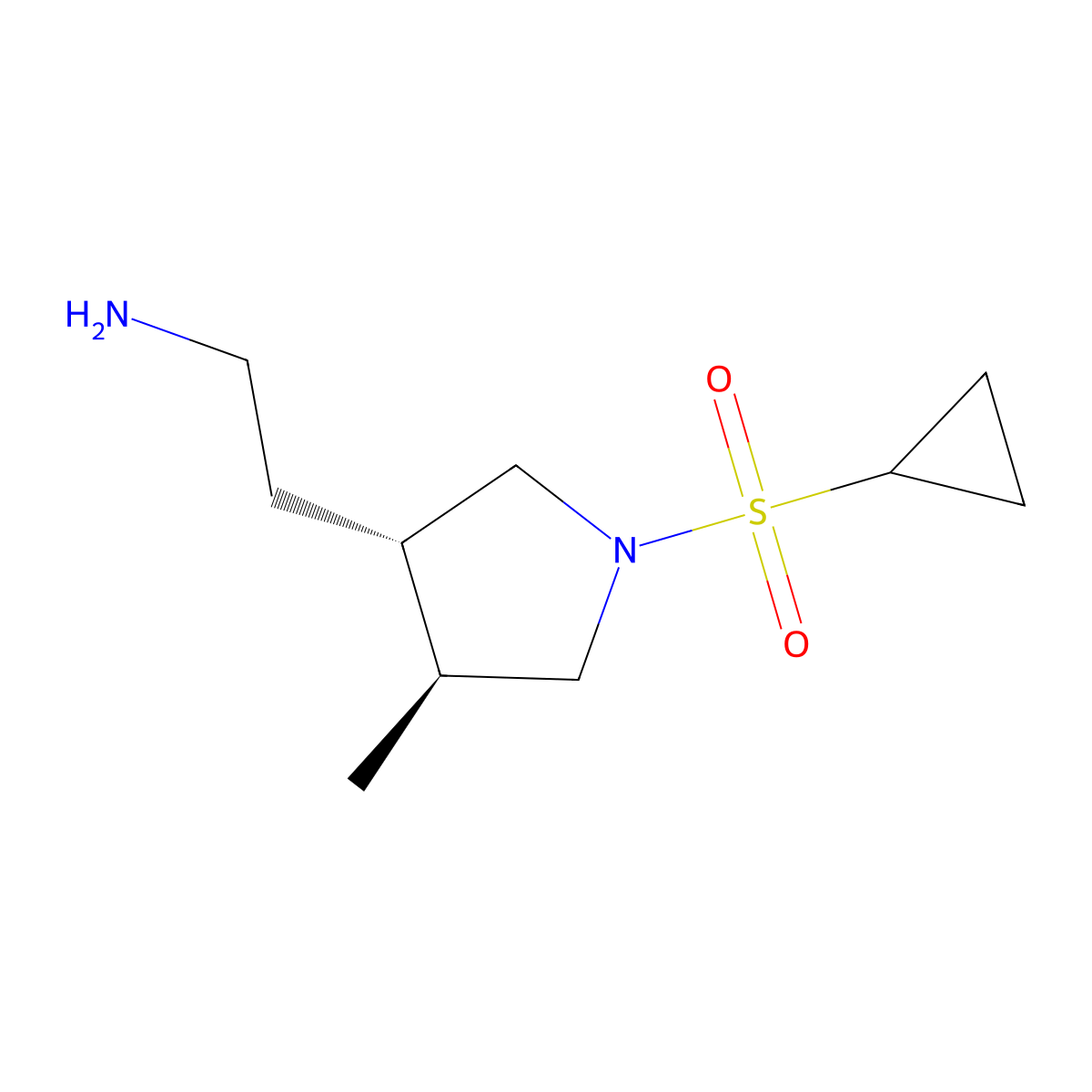 rac-2-[(3R,4R)-1-(cyclopropanesulfonyl)-4-methylpyrrolidin-3-yl]ethan-1-amine molecular structure, CAS 2138245-54-0