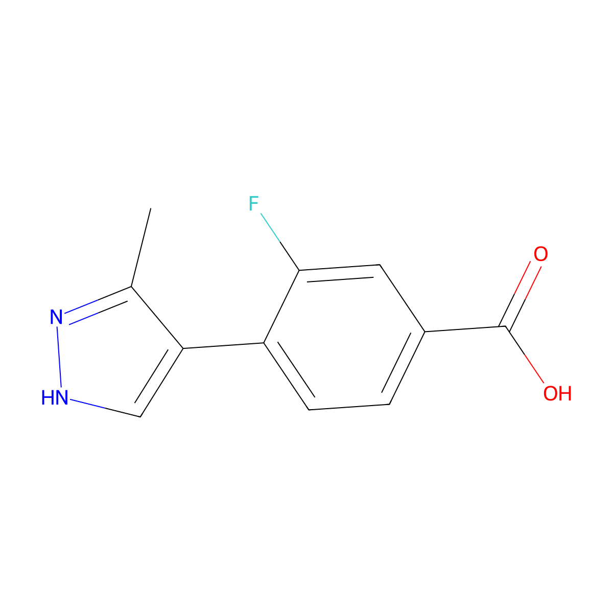3-fluoro-4-(3-methyl-1H-pyrazol-4-yl)benzoic acid molecular structure, CAS 2138245-88-0