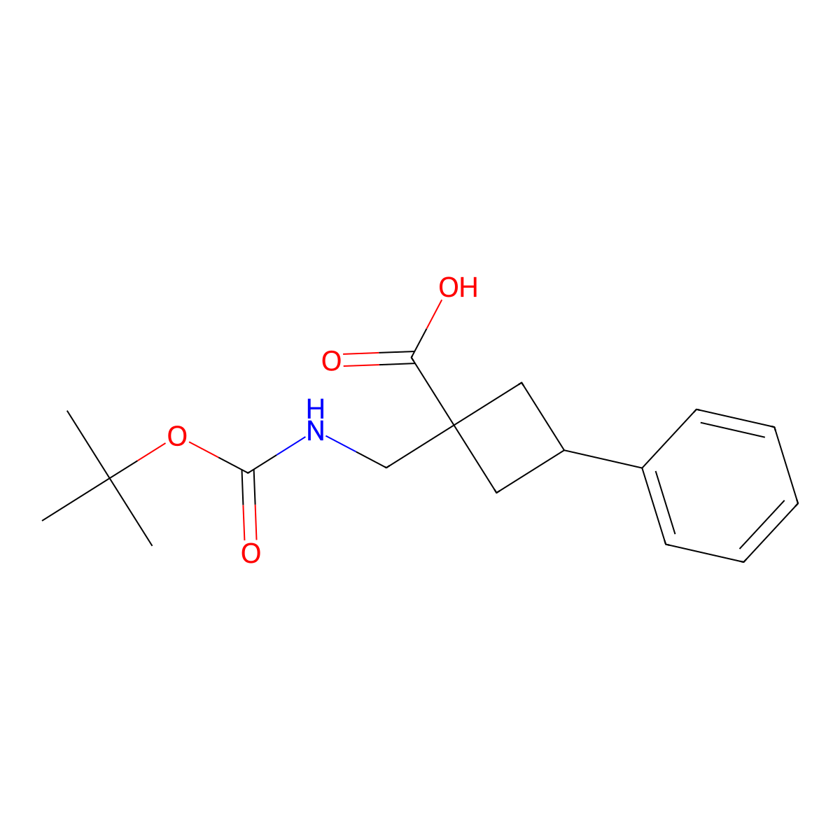 1-({[(Tert-butoxy)carbonyl]amino}methyl)-3-phenylcyclobutane-1-carboxylic acid molecular structure, CAS 2138247-27-3
