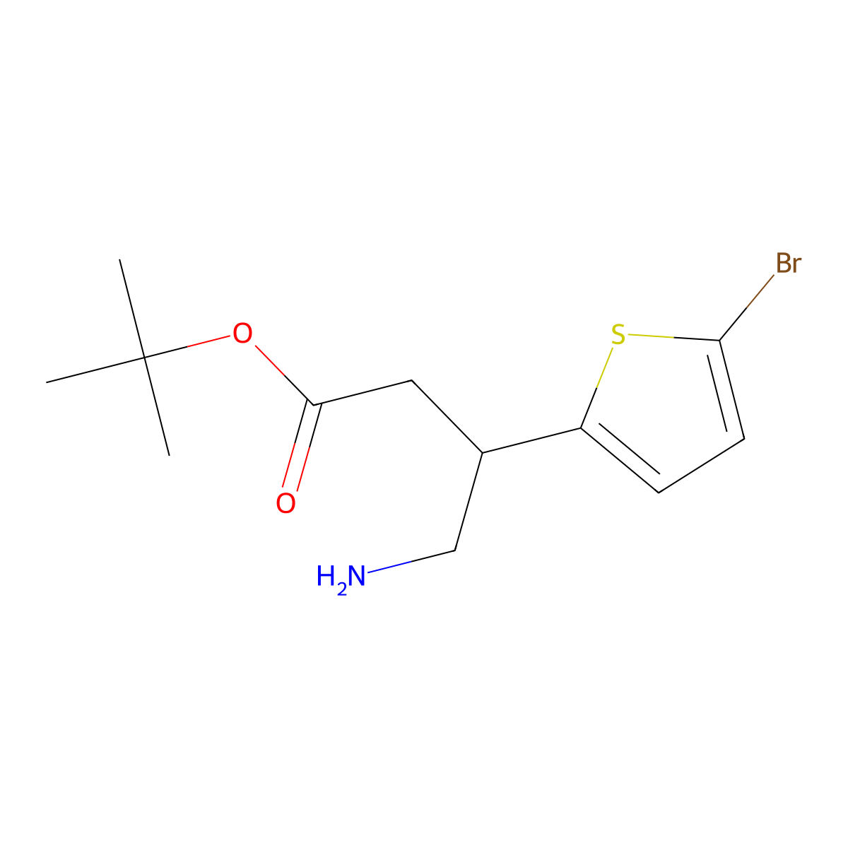 Tert-butyl 4-amino-3-(5-bromothiophen-2-yl)butanoate molecular structure, CAS 2138248-88-9