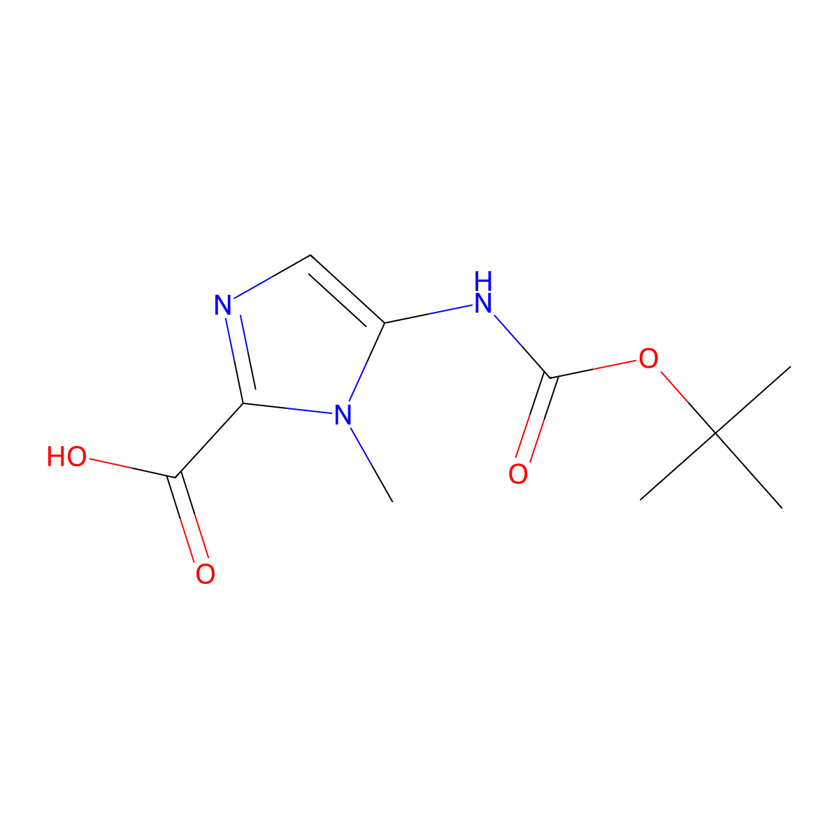 5-{[(tert-butoxy)carbonyl]amino}-1-methyl-1H-imidazole-2-carboxylic acid molecular structure, CAS 2138249-71-3