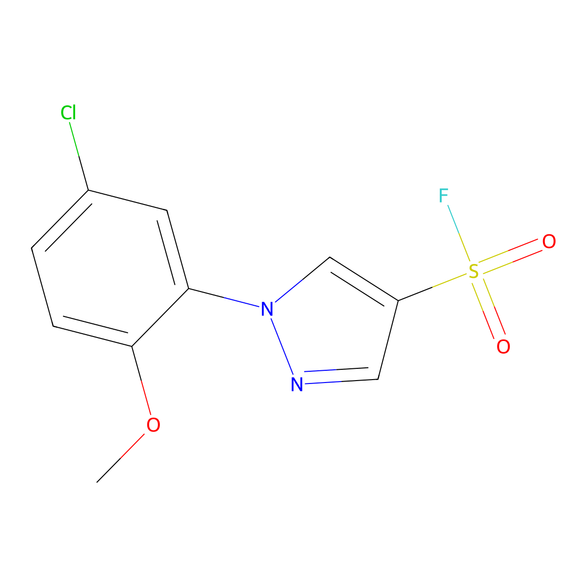 1-(5-chloro-2-methoxyphenyl)-1H-pyrazole-4-sulfonyl fluoride molecular structure, CAS 2138251-31-5