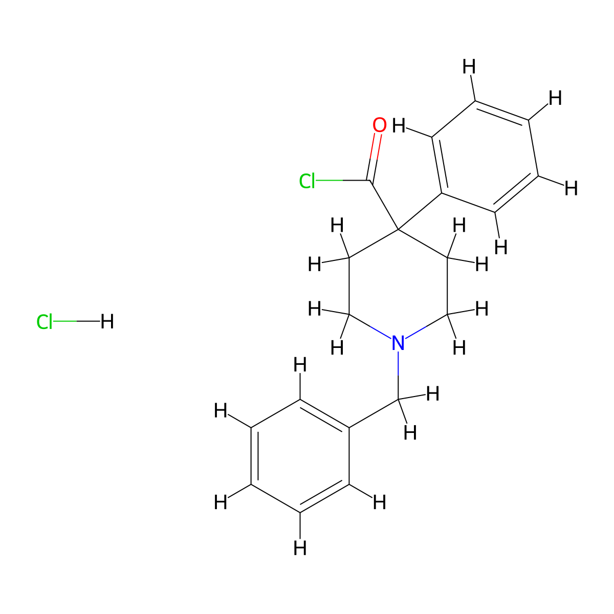 1-Benzyl-4-phenylpiperidine-4-carbonyl chloride hydrochloride molecular structure, CAS 2138256-21-8