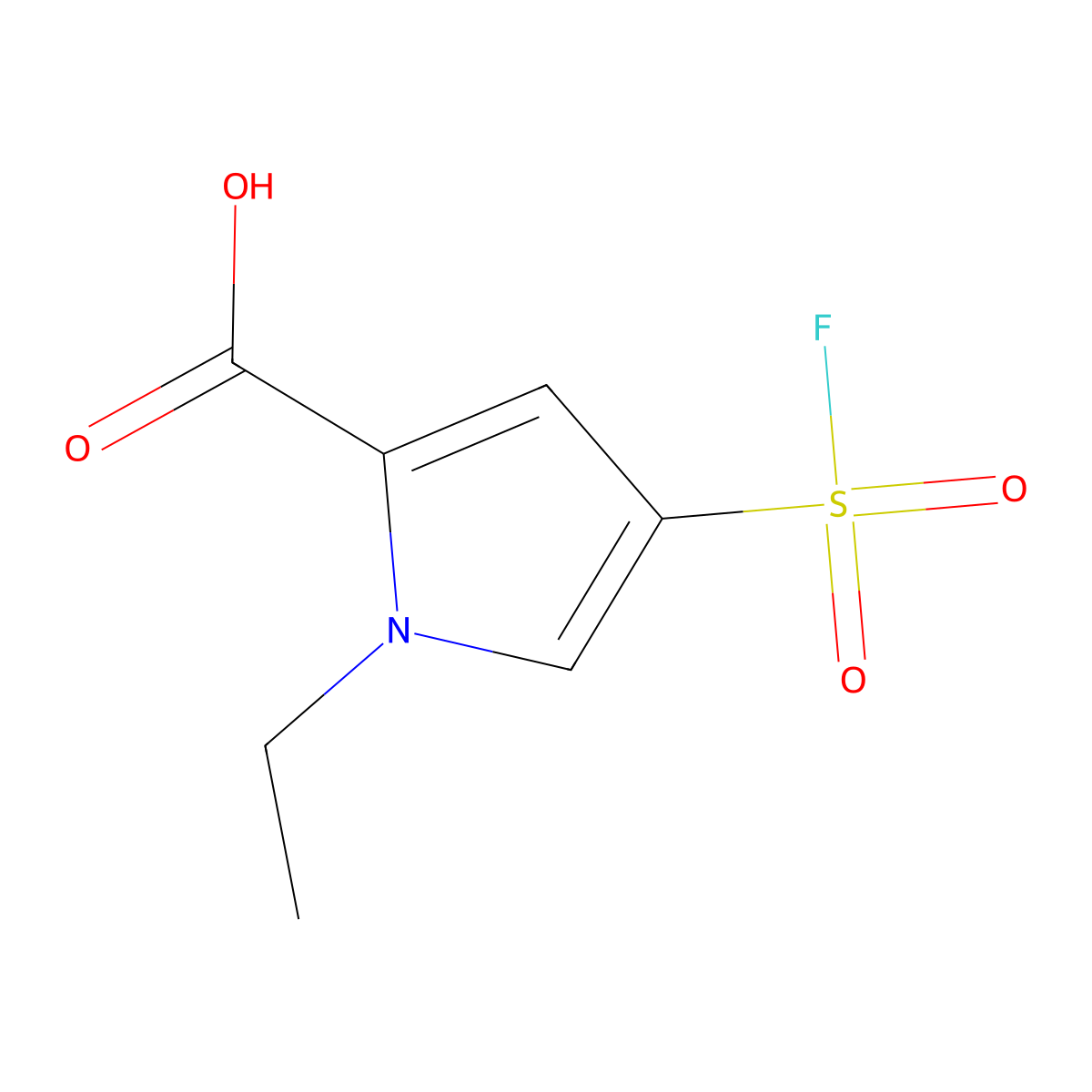 1-ethyl-4-(fluorosulfonyl)-1H-pyrrole-2-carboxylic acid molecular structure, CAS 2138258-78-1