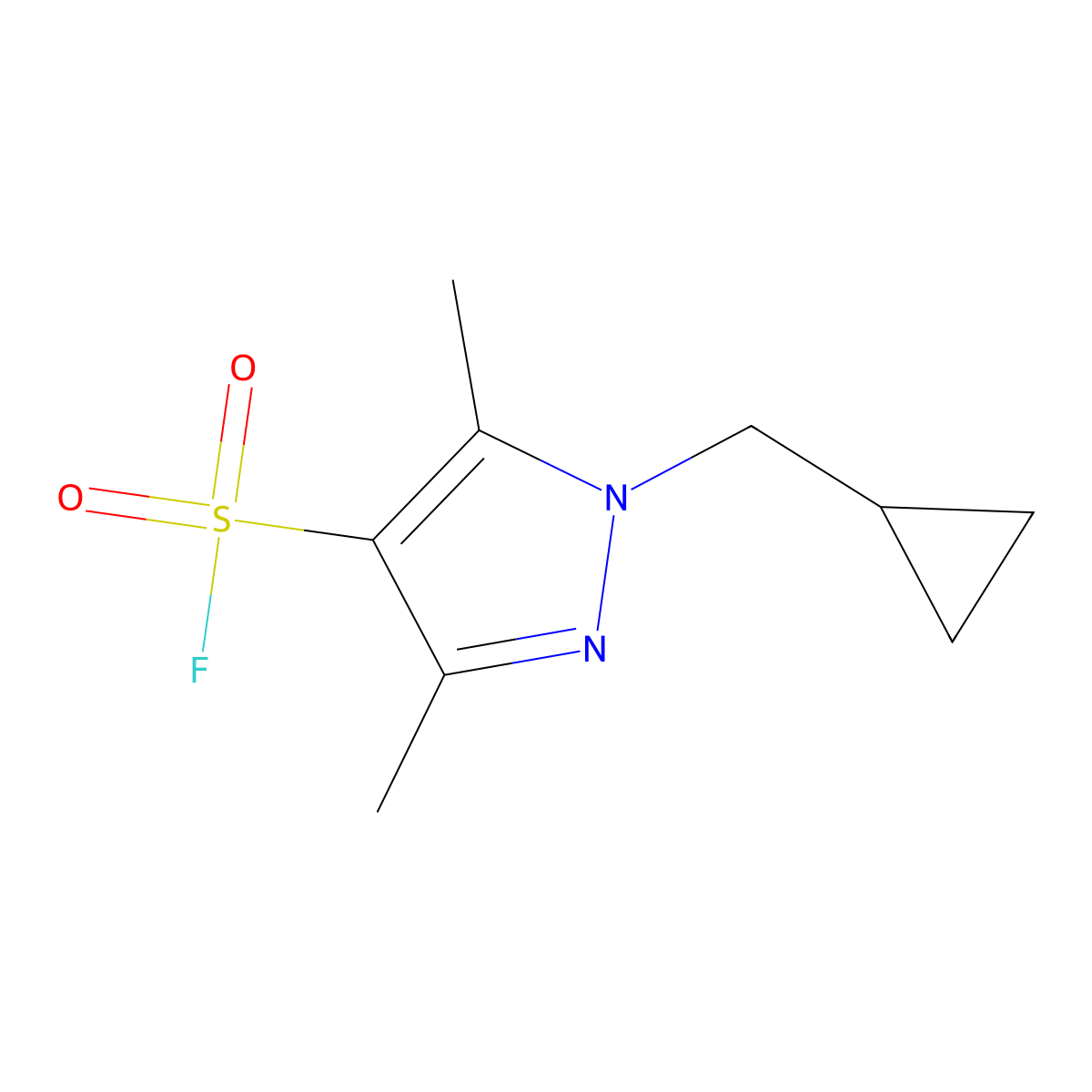 1-(cyclopropylmethyl)-3,5-dimethyl-1H-pyrazole-4-sulfonyl fluoride molecular structure, CAS 2138261-87-5
