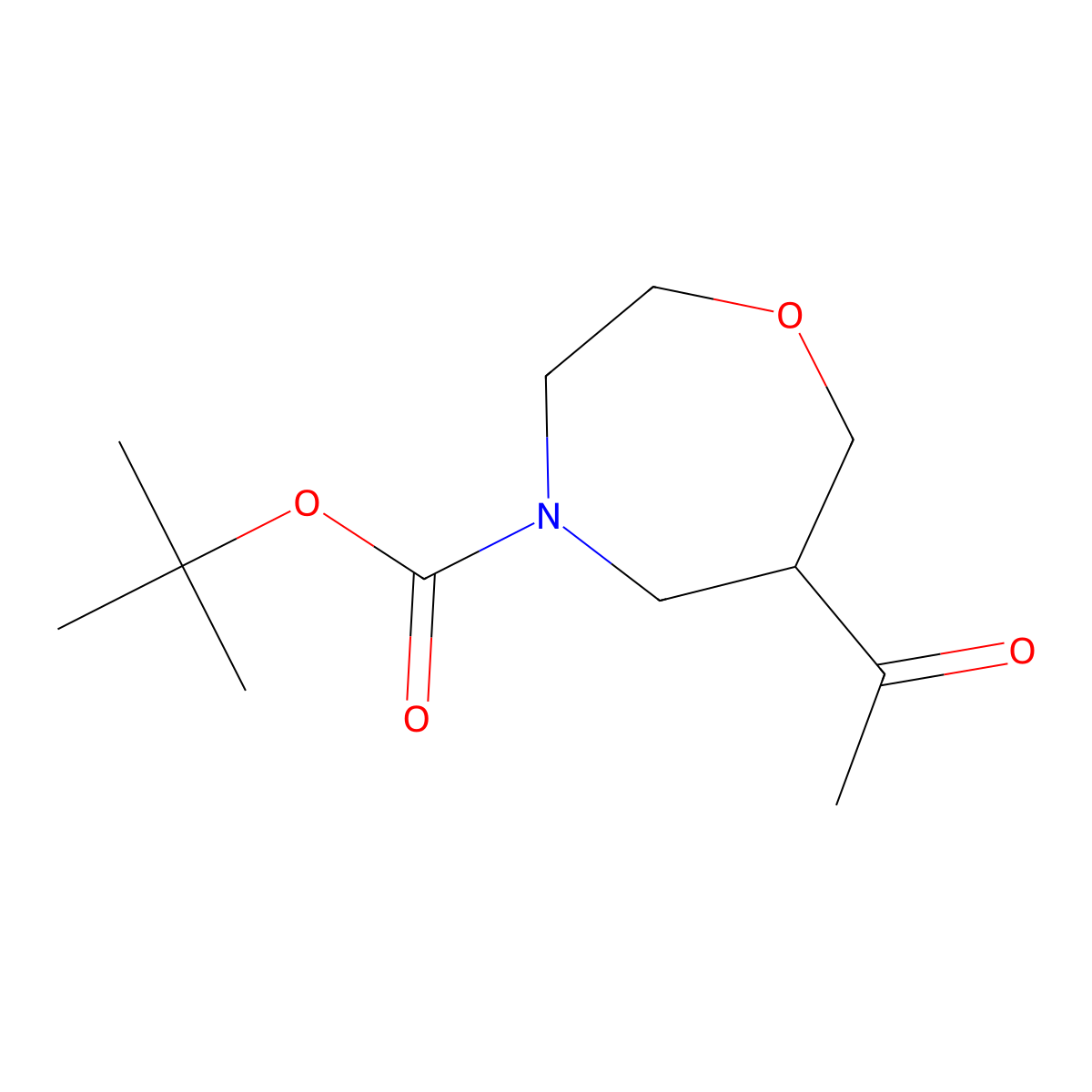 Tert-butyl 6-acetyl-1,4-oxazepane-4-carboxylate molecular structure, CAS 2138261-93-3