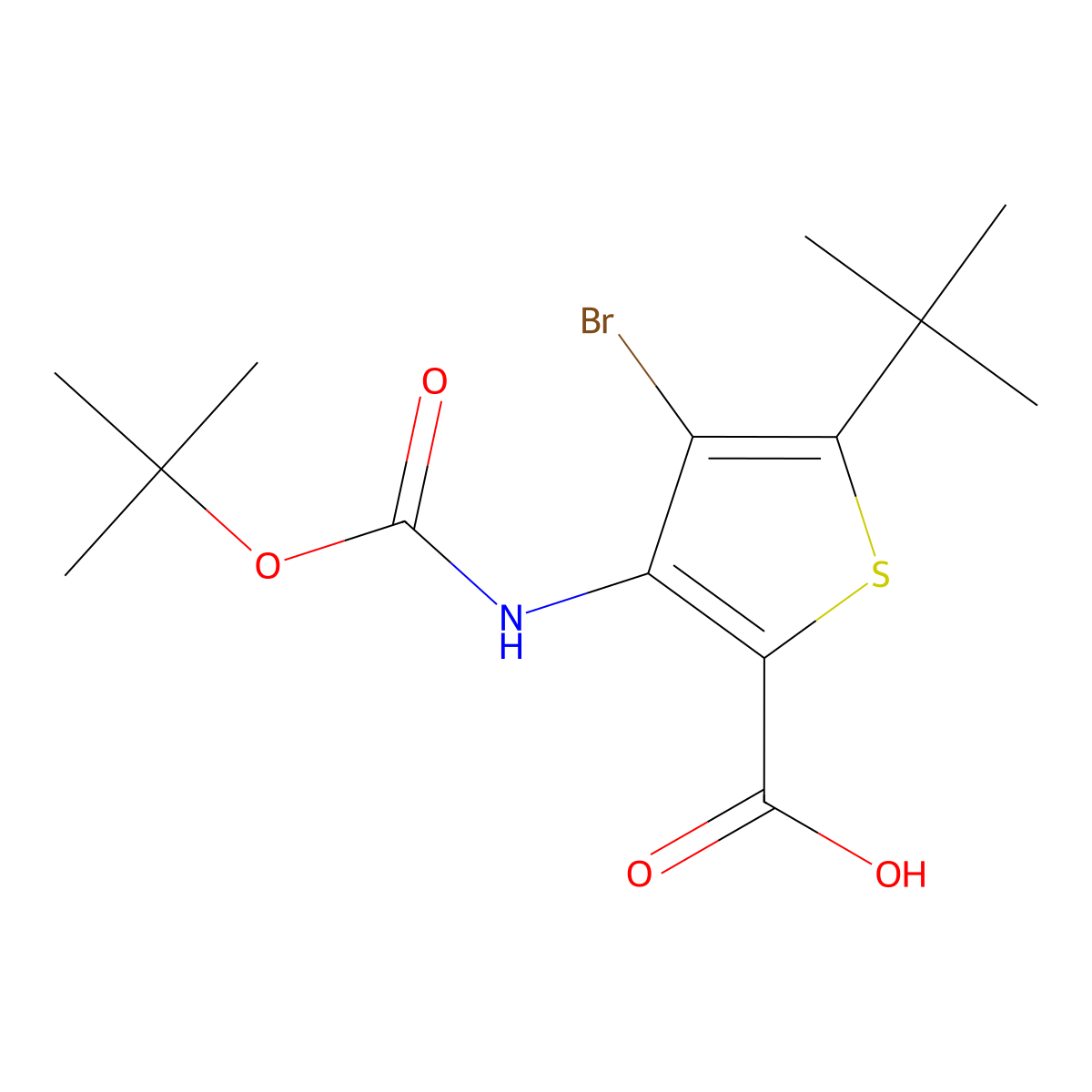 4-Bromo-3-{[(tert-butoxy)carbonyl]amino}-5-tert-butylthiophene-2-carboxylic acid molecular structure, CAS 2138263-48-4