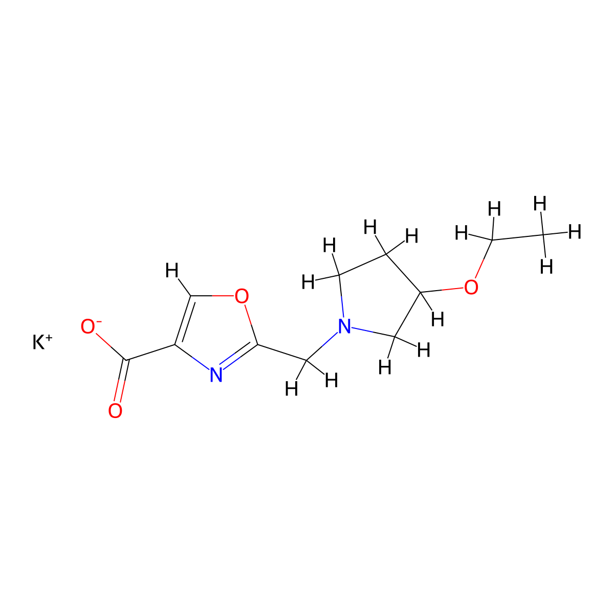 Potassium 2-[(3-ethoxypyrrolidin-1-yl)methyl]-1,3-oxazole-4-carboxylate molecular structure, CAS 2138264-55-6