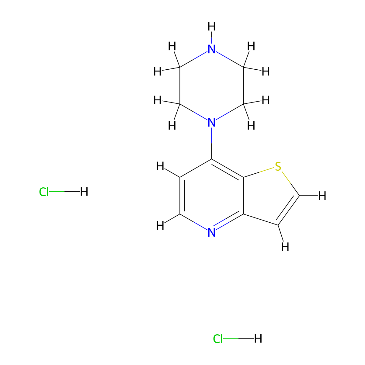 1-{Thieno[3,2-b]pyridin-7-yl}piperazine dihydrochloride molecular structure, CAS 2138266-08-5