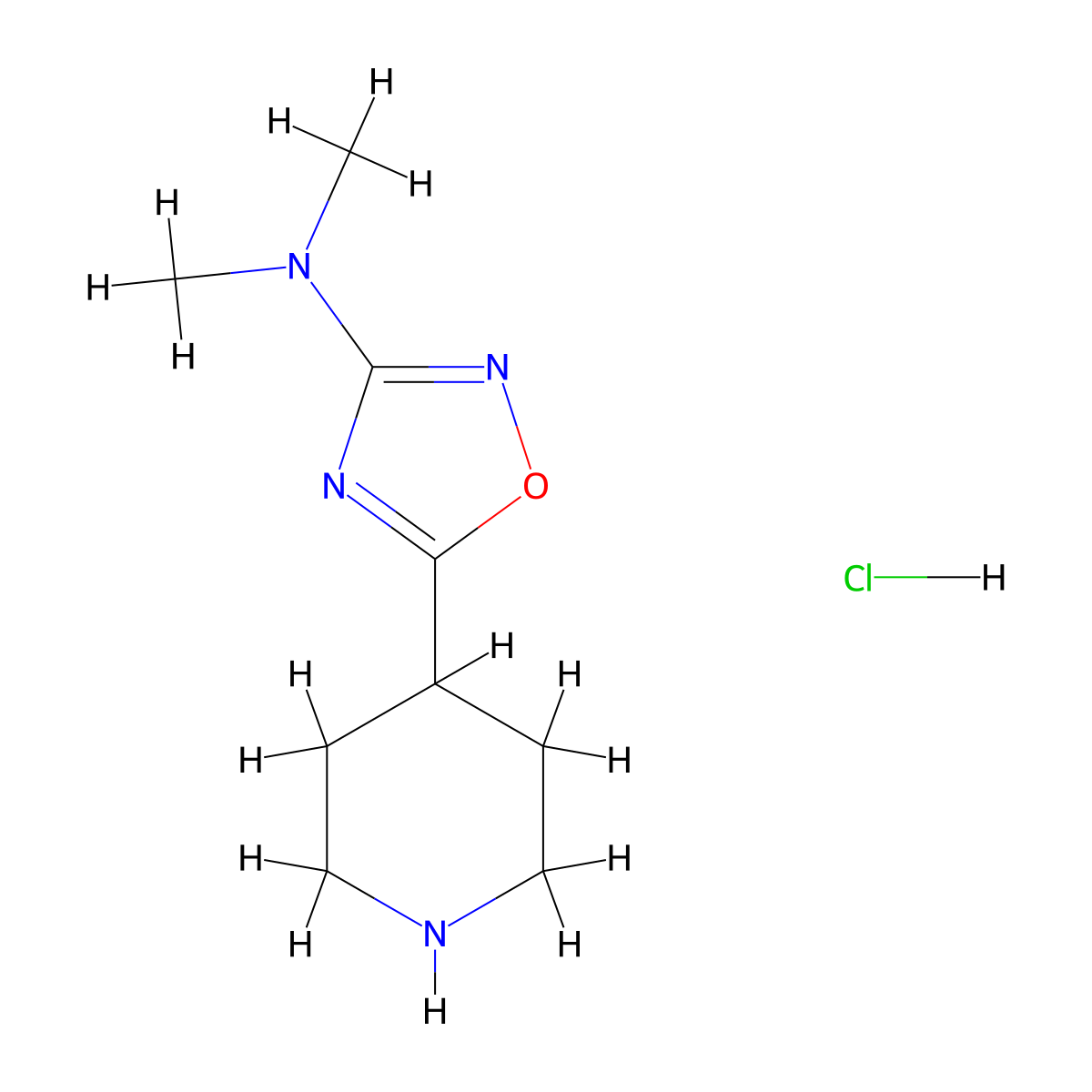 N,N-dimethyl-5-(piperidin-4-yl)-1,2,4-oxadiazol-3-amine hydrochloride molecular structure, CAS 2138266-12-1