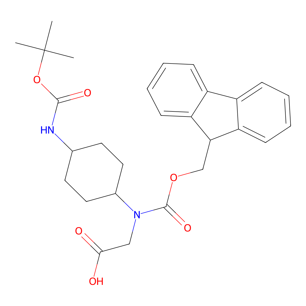 2-((4-(((tert-butoxy)carbonyl)amino)cyclohexyl)((((9H-fluoren-9-yl)methoxy)carbonyl))amino)acetic acid molecular structure, CAS 2138266-52-9