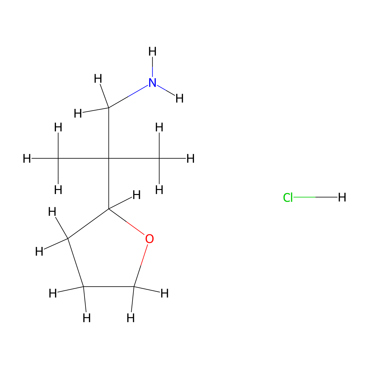 2-Methyl-2-(oxolan-2-yl)propan-1-amine hydrochloride molecular structure, CAS 2138268-73-0