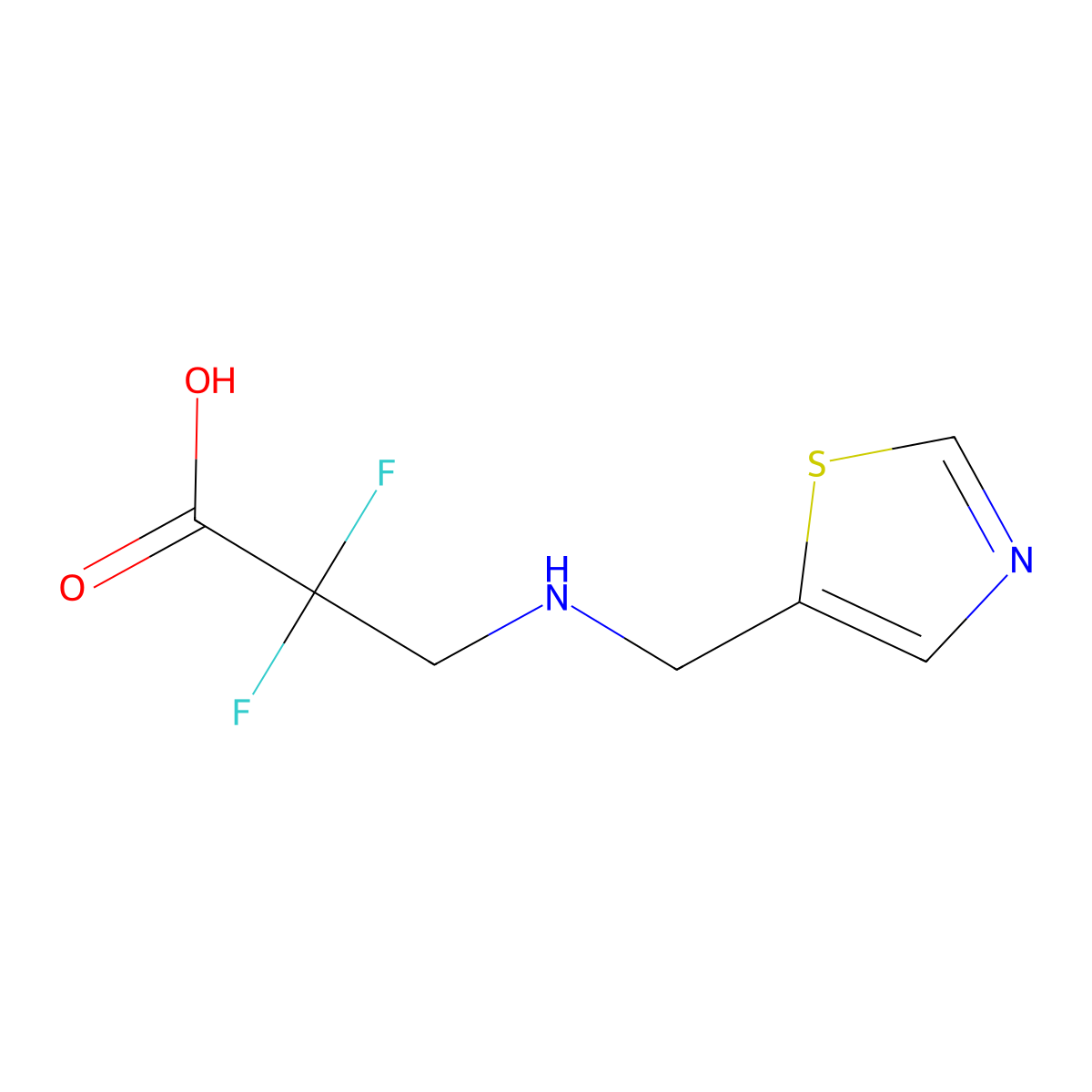 2,2-Difluoro-3-{[(1,3-thiazol-5-yl)methyl]amino}propanoic acid molecular structure, CAS 2138270-83-2