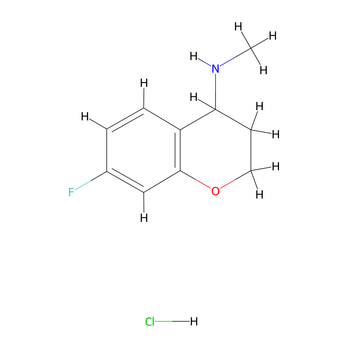 7-fluoro-N-methyl-3,4-dihydro-2H-1-benzopyran-4-amine hydrochloride molecular structure, CAS 2138271-67-5
