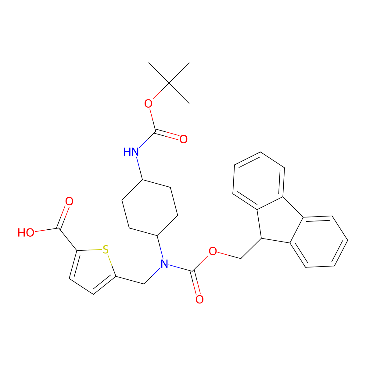5-{[(4-{[(tert-butoxy)carbonyl]amino}cyclohexyl)({[(9H-fluoren-9-yl)methoxy]carbonyl})amino]methyl}thiophene-2-carboxylic acid molecular structure, CAS 2138271-77-7