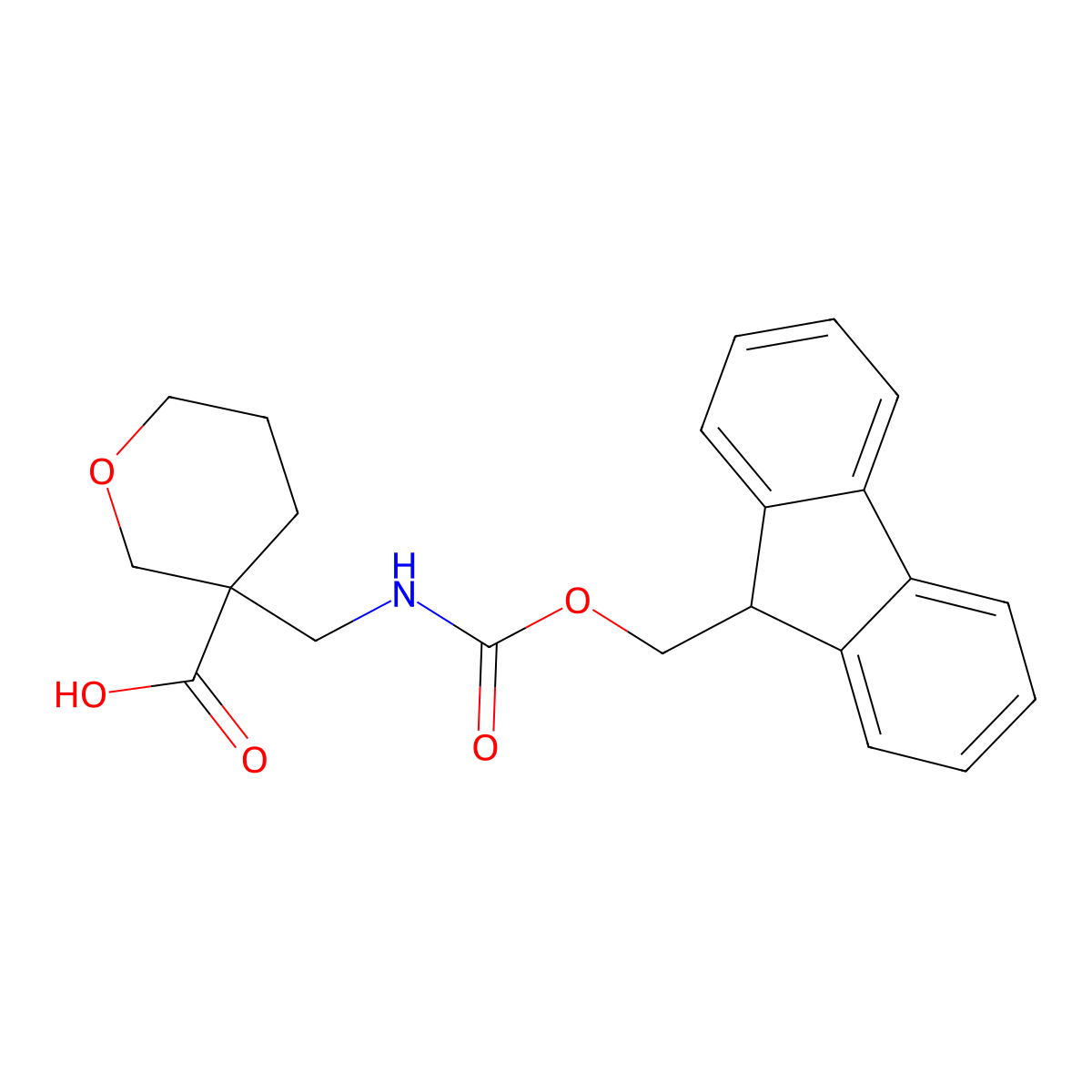 3-(((((9H-fluoren-9-yl)methoxy)carbonyl)amino)methyl)oxane-3-carboxylic acid molecular structure, CAS 2138272-13-4