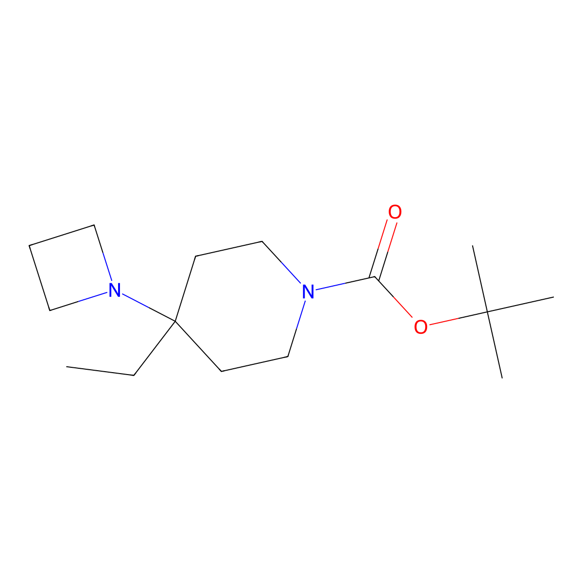 Tert-butyl 4-(azetidin-1-yl)-4-ethylpiperidine-1-carboxylate molecular structure, CAS 2138272-27-0