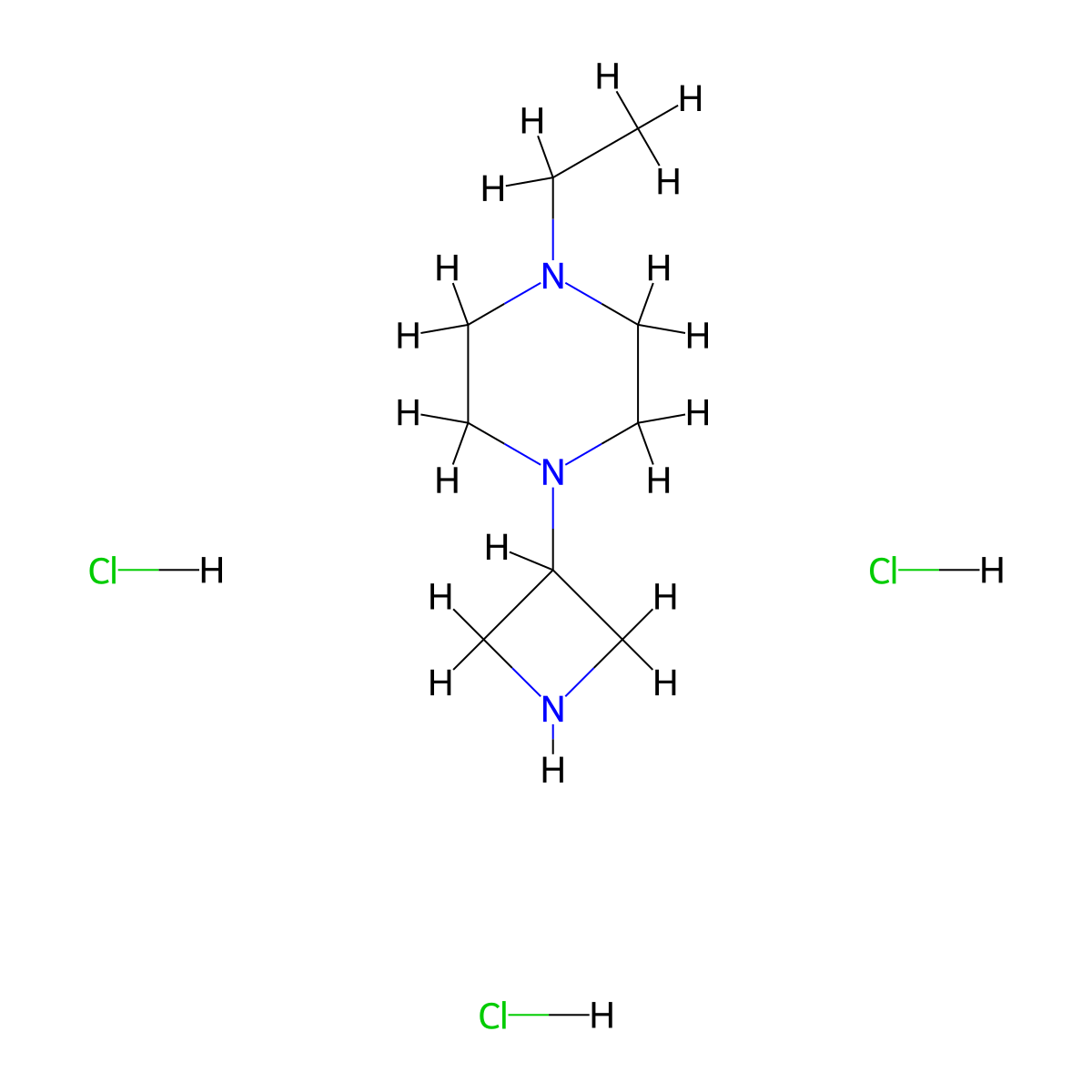 1-(Azetidin-3-yl)-4-ethylpiperazine trihydrochloride molecular structure, CAS 2138272-65-6