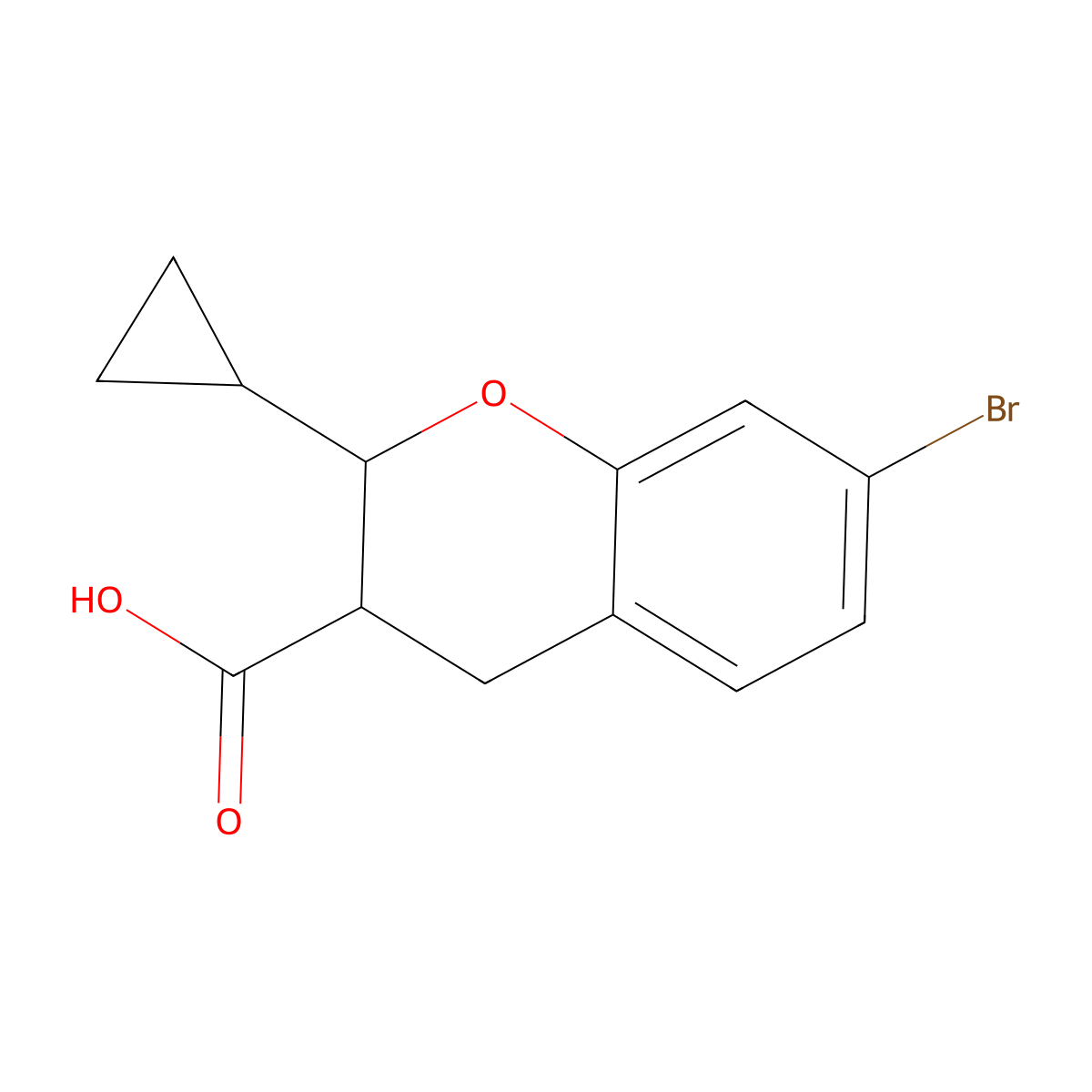 7-bromo-2-cyclopropyl-3,4-dihydro-2H-1-benzopyran-3-carboxylic acid molecular structure, CAS 2138274-49-2