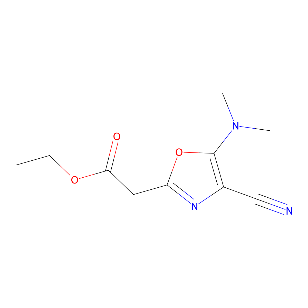Ethyl 2-[4-cyano-5-(dimethylamino)-1,3-oxazol-2-yl]acetate molecular structure, CAS 2138274-50-5