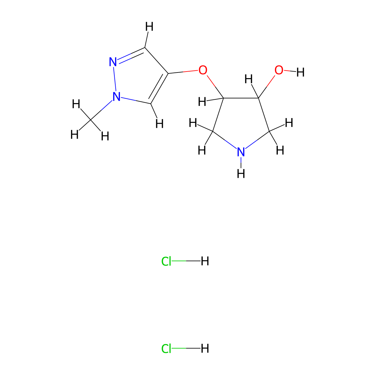 4-[(1-methyl-1H-pyrazol-4-yl)oxy]pyrrolidin-3-ol dihydrochloride molecular structure, CAS 2138277-41-3